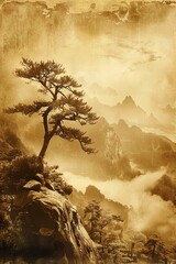 Tree Painting Atop Mountain