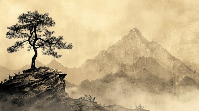 Tree Painting Atop Mountain