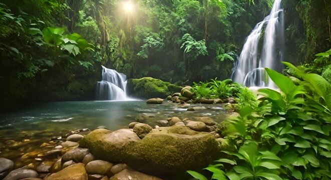 Scenic waterfall in tropical forest. Beautiful nature