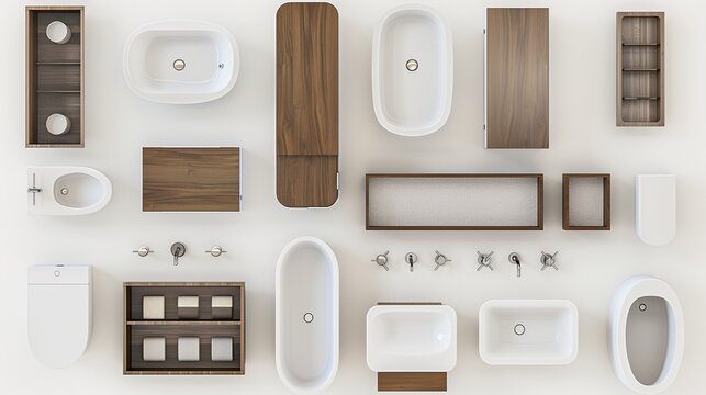 bathroom furniture on top view for architecture use. florplan concept