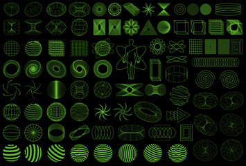 Retro futurism. Green trip elements on the black background. Acid rave concept. Vibe shapes, abstract forms in vaporwave 80s and 90s  © Juliana Valkovskaya