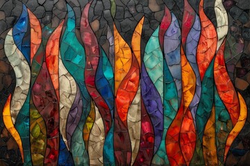 Colorful Wave Design Stained Glass Window