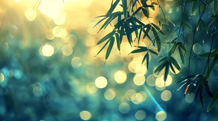 Fotobehang Close Up of Bamboo Tree With Blurry Lights © BrandwayArt