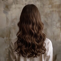 Naklejka premium Woman With Long Hair Standing in Front of Wall