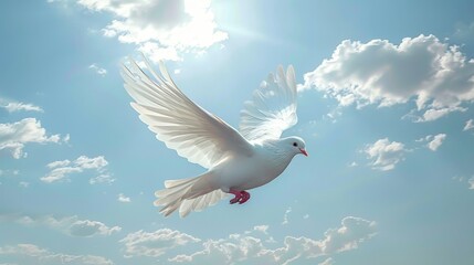 White Bird Soaring Through Blue Sky