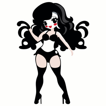 striptease, black and white image, black silhouette, white background, vector illustration kawaii