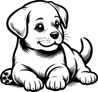 recommend clip art: Cute puppy kid black outline cartoon style vector illustration. Coloring book.