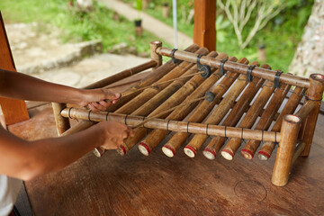 The traditional musical instrument gamelan is made of bamboo on the popular tourist island of Bali.