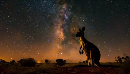 Foto op Canvas A kangaroo stands silhouetted against the starry backdrop of the Milky Way in the Australian outback © Seasonal Wilderness
