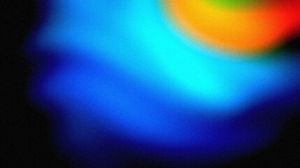 Vibrant grainy gradient abstract background blue orange glowing color shape on black background colorful poster web banner design