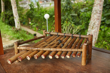 The traditional musical instrument gamelan is made of bamboo on the popular tourist island of Bali.