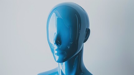 Artificial intelligence concept with a blue humanoid robot profile. Modern technology and robotics theme