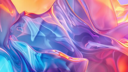 Satin-like abstract fluid art with undulating waves in cyan and magenta