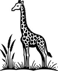 Giraffe black outline vector illustration.