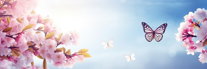 Abstract Spring Flower and Butterfly on Fresh Nature Background - Perfect for April, May and Easter