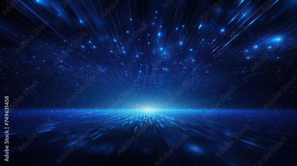 Poster blue light abstract dark blue digital background with sparkling particles, surfaces and grids in dee