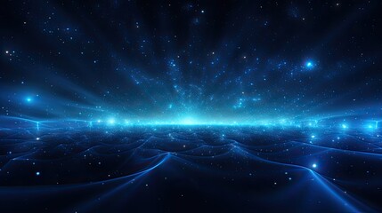 Blue Light Particle Abstract Background with Sparkling Lights and Deep Depths. Dark Blue Background with Particles Forming Various Elements
