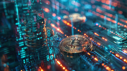 Circuit Board and Fiber Optics Night Cityscape