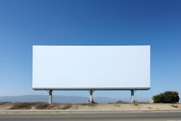 Prominent Blank Billboard Against Clear Blue Sky Above a Busy Road