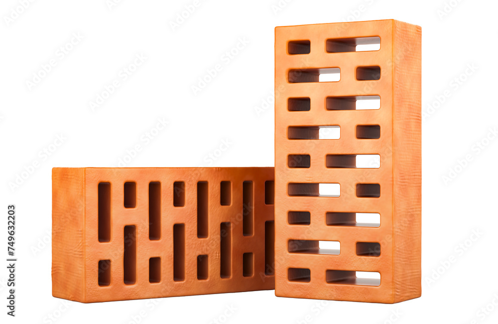 Poster two solid clay bricks, 3d rendering isolated on transparent background