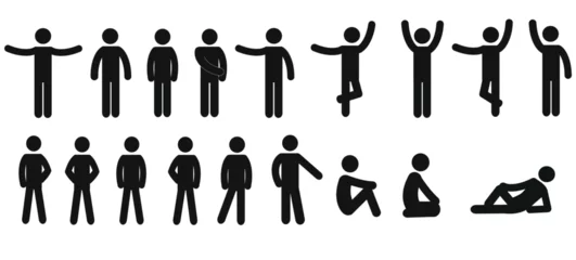 Foto op Canvas icons of a human figure, a set of silhouettes of human figures, a pictogram, various gestures and poses, a person standing, sitting, lying, flat vector illustration © Татьяна Лесогор