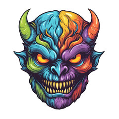 devil demon beast head design. for sticker, mask, etc. colorful concept