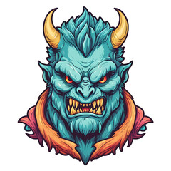 devil demon beast head design. for sticker, mask, etc. colorful concept