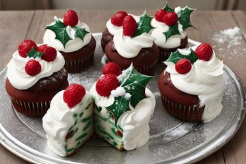 Snow topped holly cakes