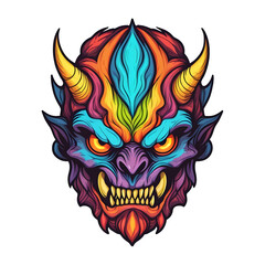devil demon beast head design. for sticker, mask, etc. colorful concept