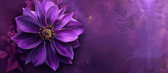 A vibrant purple flower stands out against a lush purple background, creating a striking visual...