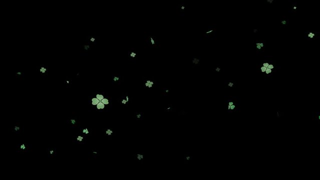 舞い落ちるクローバーの透過アニメーション 4K アルファ　Saint Patrick's Day