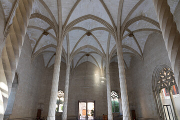 Interior of La Lonja building in Palma de Mallorca. Medieval building with gothic style...