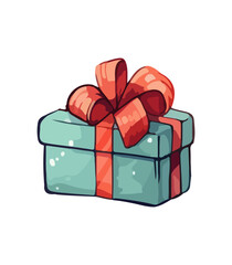 Gift vector illustration. Christmas New Year decoration box. Drawn in cartoon watercolor style isolated on a white background.