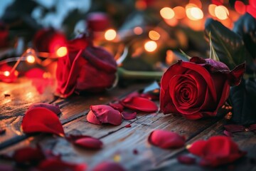 An emotional red roses background for valentines day. - obrazy, fototapety, plakaty