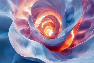 a colorful spiral paper in a blue and pink color scheme, in the style of topographical realism, sculptural volumes, light cyan and amber. Generative AI