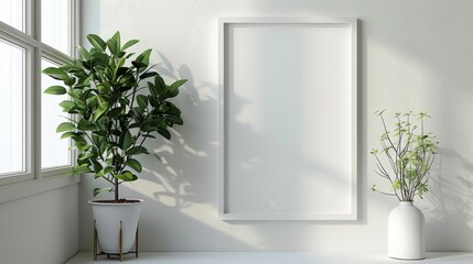 A minimalist white picture frame hangs on the back wall. Add simplicity but elegance to the space.