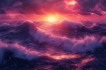 Fototapeta premium an abstract blue and purple sunset beach scene, in the style of futuristic chromatic waves. Generative AI