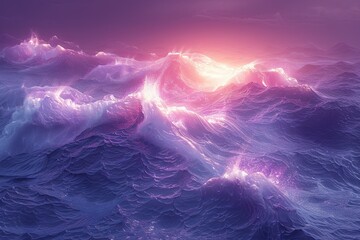 Fototapeta na wymiar an abstract blue and purple sunset beach scene, in the style of futuristic chromatic waves. Generative AI
