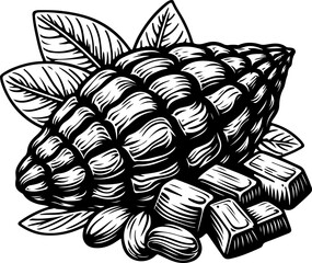 Cocoa beans black outline vector illustration.