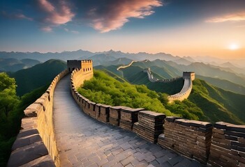 the great wall of china in sunrise time with clouds on the sky