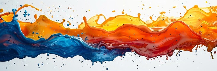 colorful splashes of paint on a white background, in the style of whimsical abstract landscapes, minimalist backgrounds, geometric decoration, translucent overlapping. Generative AI - obrazy, fototapety, plakaty