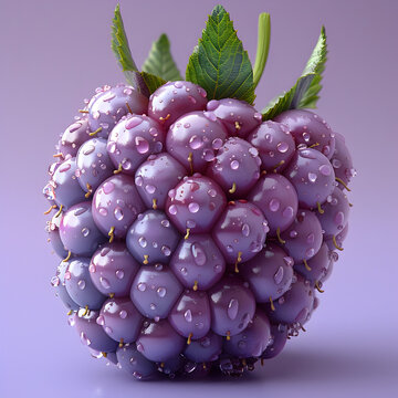 Purple Wild Raspberry with Water Droplets in Realistic Hyperrealism Style