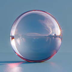 Shiny Pink Sphere of Glittering Sea Water in Photorealistic Surrealism