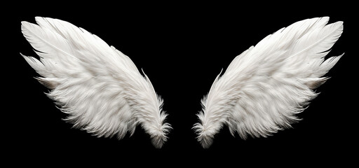 Angelic White Feathered Wings Isolated on Black