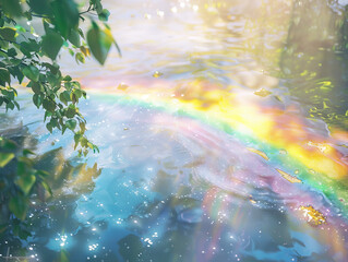 Sunlit Rainbow Colors Refracting on Water Surface