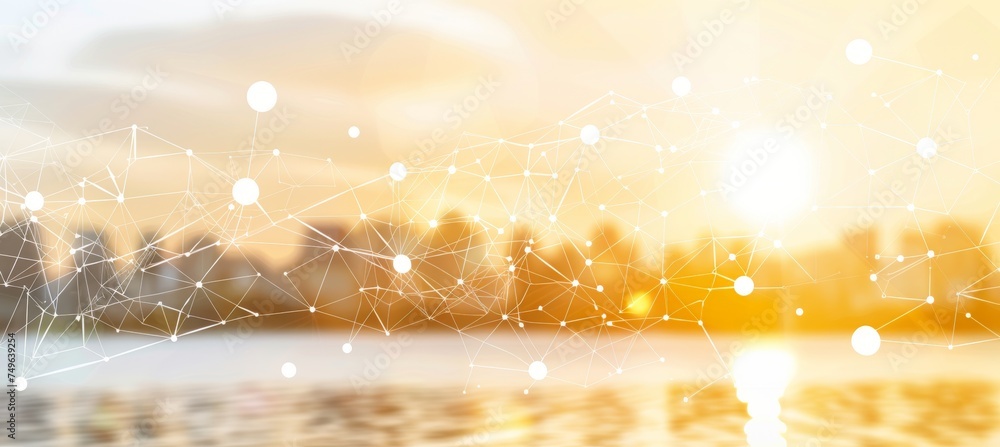 Poster abstract modern cityscape with wireless network and connection technology concept