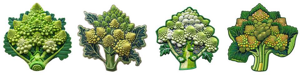 Romanesco broccoli vegetable embroidered patch badge Hyperrealistic Highly Detailed Isolated On Transparent Background Png File