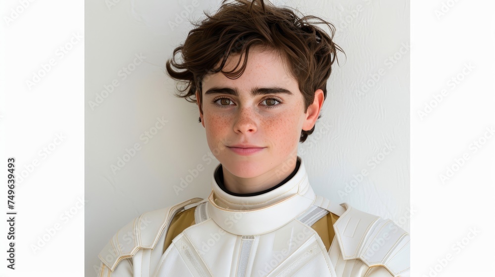 Aufkleber futuristic white humanoid robot with copy space for text placement, artificial intelligence portrait
