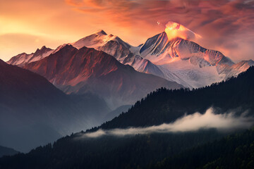 BB Mountain: Majestic Landscape Painted by the First Light of Dawn - obrazy, fototapety, plakaty