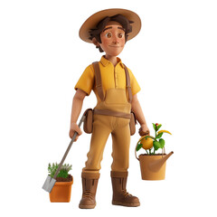 gardener farmer  with a watering can -  vector cartoon illustration isolated on white background 3d render Generative AI